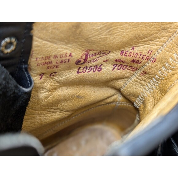 Justin Boots Size 9C Black Leather Kiltie Made in USA Vintage Roper - Picture 11 of 11